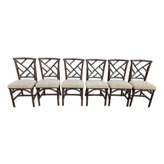 Vintage Fick Reeds Set of 6 Bois Bamboo Chippendale Dining Chairs For Sale