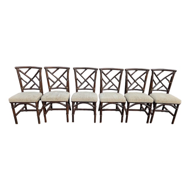 Vintage Fick Reeds Set of 6 Bois Bamboo Chippendale Dining Chairs For Sale