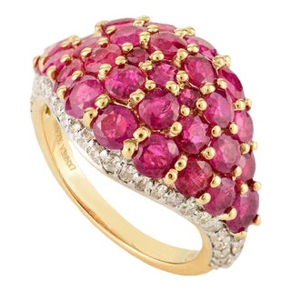 Round Cut Ruby Diamond Cluster Boho Dome Ring (All Sizes Available) For Sale