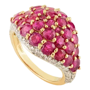 Round Cut Ruby Diamond Cluster Boho Dome Ring (All Sizes Available)