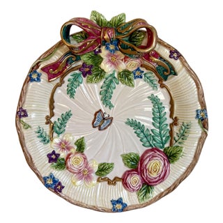1990's Fitz and Floyd Floral Ribbon Motif Trompe l'Oeil Decorative Plate For Sale