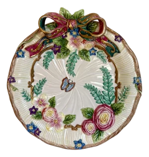 1990's Fitz and Floyd Floral Ribbon Motif Trompe l'Oeil Decorative Plate