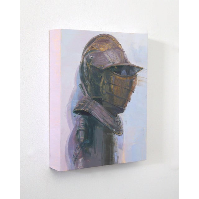 Contemporary Short-Sighted by Elena Burykina | Oil on panel Portrait of a figure in a helmet and armor. For Sale - Image 3 of 4