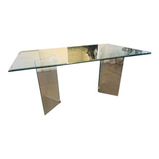 Vintage 1980s Attributed to Leon Rosen for Pace Rectangular Glass Dining Table With Brass For Sale