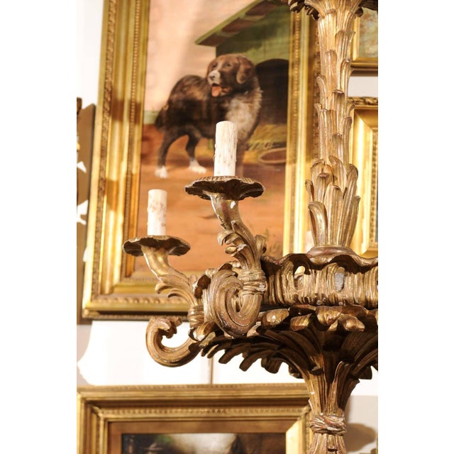 Wood Early 20th Century French Five-Light Foliage Themed Giltwood Carved Chandelier For Sale - Image 7 of 10
