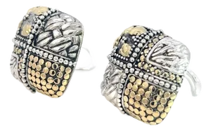 1990s John Hardy Estate Clip on Earrings Sterling Silver 18k Y Gold, 2 Pieces