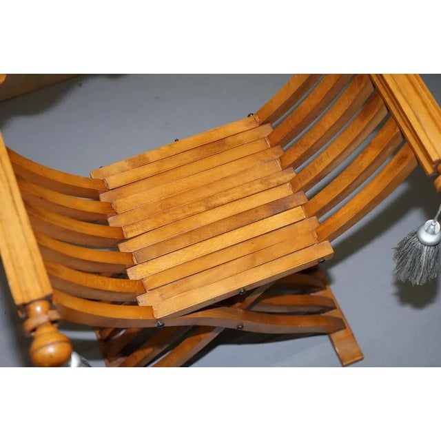 Folding Savonarola Armchair with Silk Hanging Tassels & Carvings For Sale - Image 5 of 15