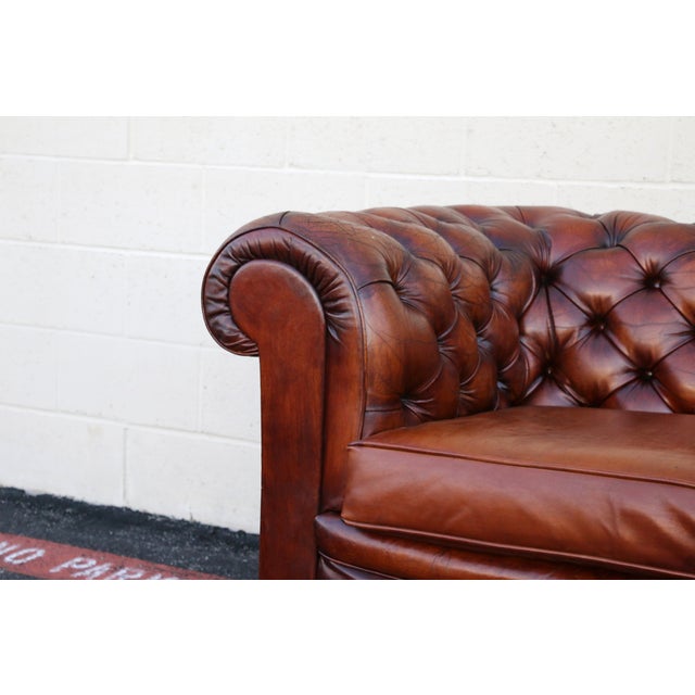 1940s Pegasus Tufted Chesterfield Sofa in Distressed Brown Leather For Sale - Image 4 of 18