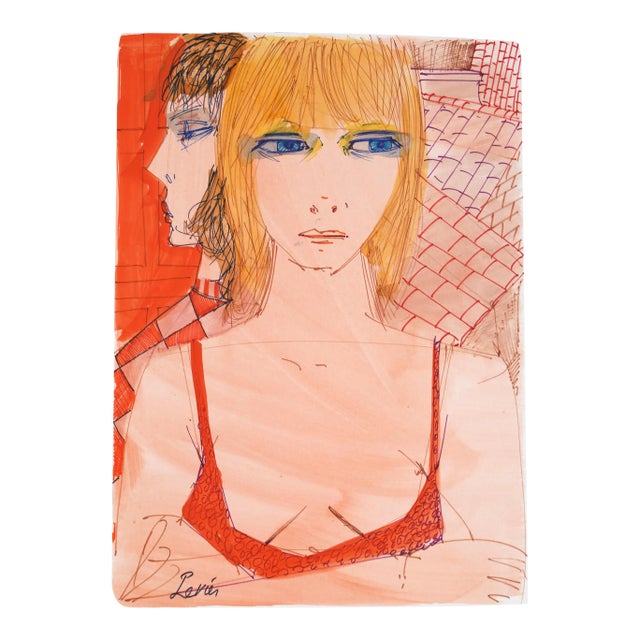 Charles Levier Blonde, Watercolor Painting by Charles Levier circa 1970 For Sale