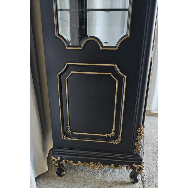 Wood 1960s Black, Rococo Style Vitrine Cabinet, French Reproduction Curio Cabinet For Sale - Image 7 of 18