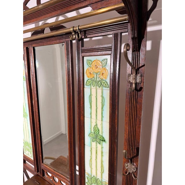 Antique Art Nouveau Hall Stand with Mirror For Sale - Image 4 of 7