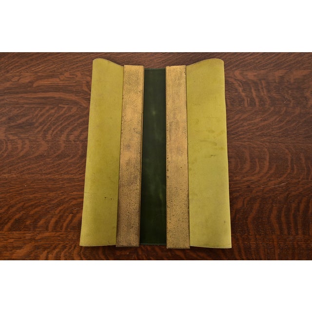 Bronze Tiffany Studios New York Bronze and Abalone Blotter Ends With Leather Desk Blotter For Sale - Image 8 of 11