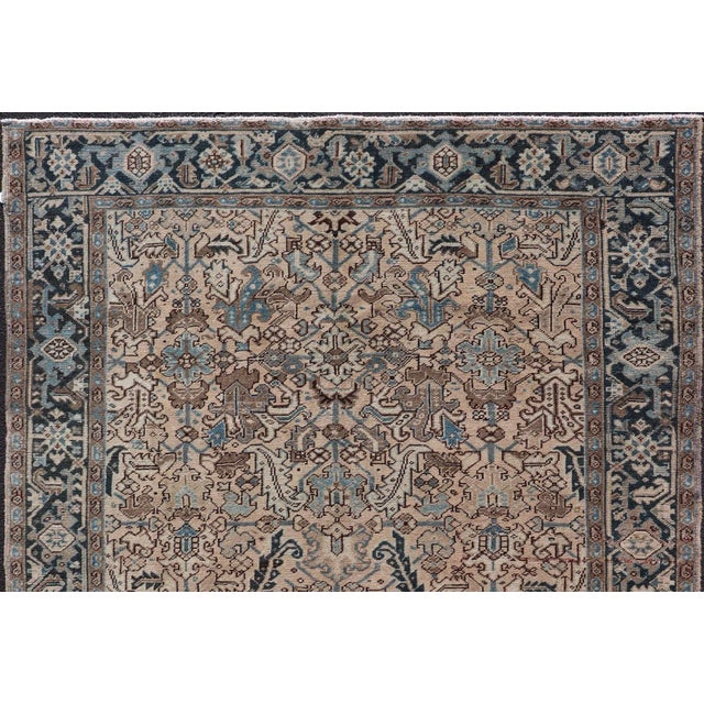 Early 20th Century Square Size Persian Heriz Rug With All-Over Sub Floral Design in Brown & Blue For Sale - Image 11 of 13