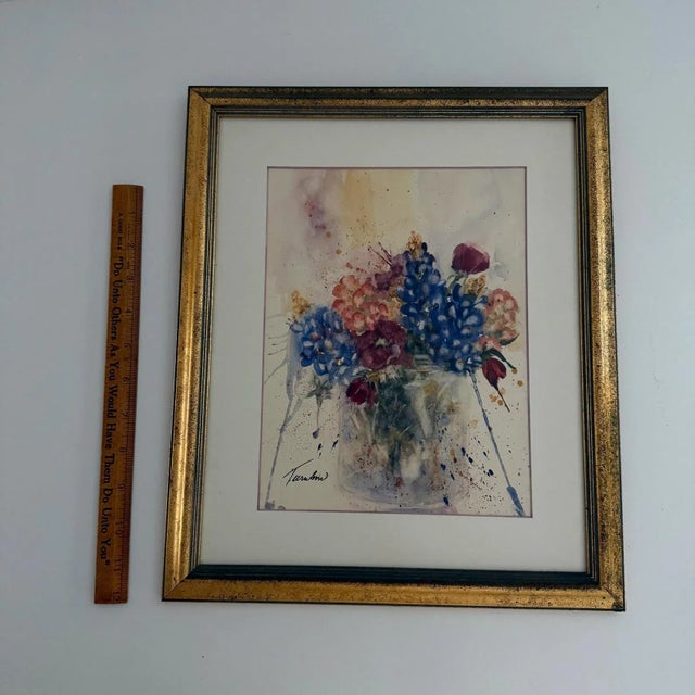 Paper Vintage Floral Still Life Watercolor, Signed For Sale - Image 7 of 7