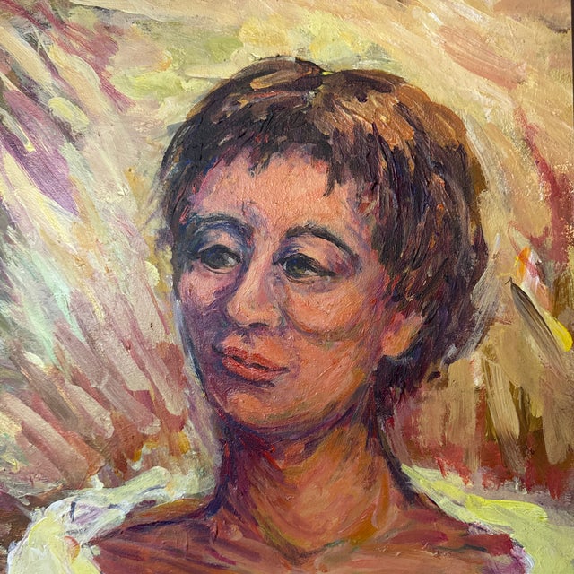 Wood Mid-Century Modern Portrait Oil Painting - Expressionist Woman - Signed G. Mansel For Sale - Image 7 of 11