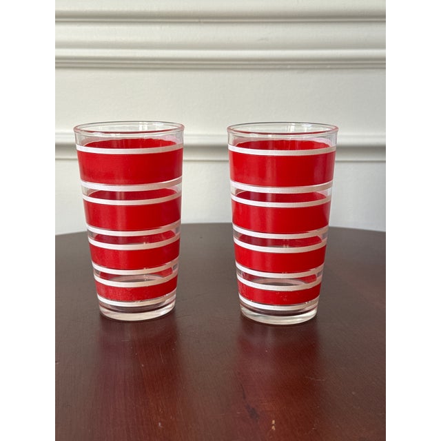 Mid 20th Century Red and White Striped Drinking Glasses — Set of Four For Sale - Image 10 of 12