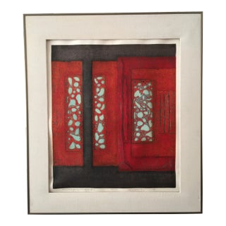 1970s Hiroyuki Tajima Mid-Century Wood Cut Print For Sale