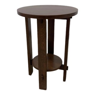 Mission Style Oak Round End Table - Walnut Stain For Sale
