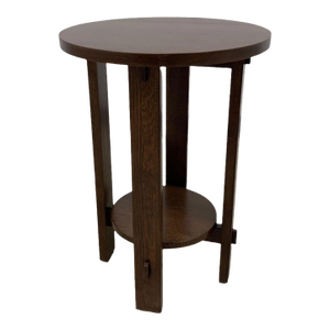Mission Style Oak Round End Table - Walnut Stain