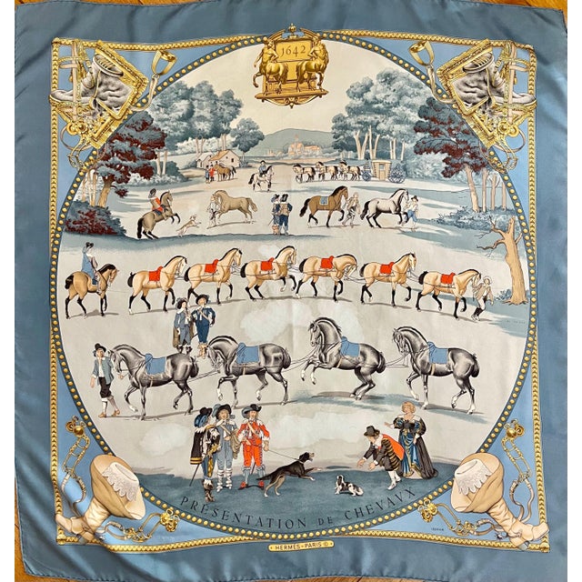 Textile PRESENTATION HERMES de CHEVAUX 1980 Ledoux Philippe Foulard en soie For Sale - Image 7 of 11