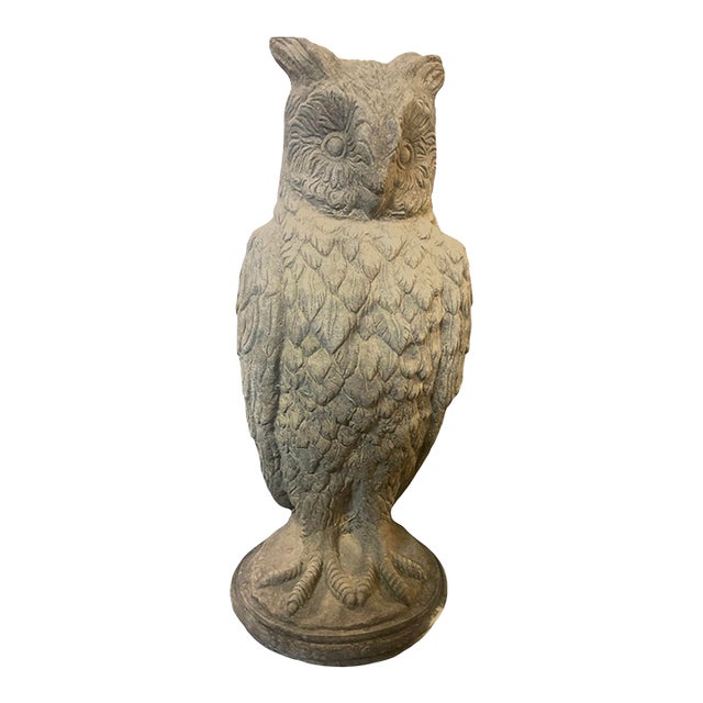Mid-Century British Cast Stone Great Horned Owl Garden Statuary For Sale