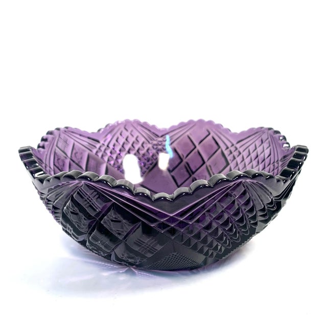 Victorian Late 19th C. Amethyst Pressed Glass Serving Bowl Art Deco Traditional Victorian For Sale - Image 3 of 10