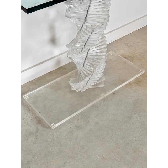 Lucite Helix Console Table With Custom Glass Top, Post Modern 1980s Handmade For Sale - Image 17 of 17