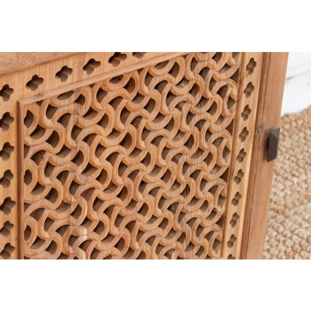 Farmhouse Reclaimed Teak Geometric Jali Nightstand For Sale - Image 3 of 9