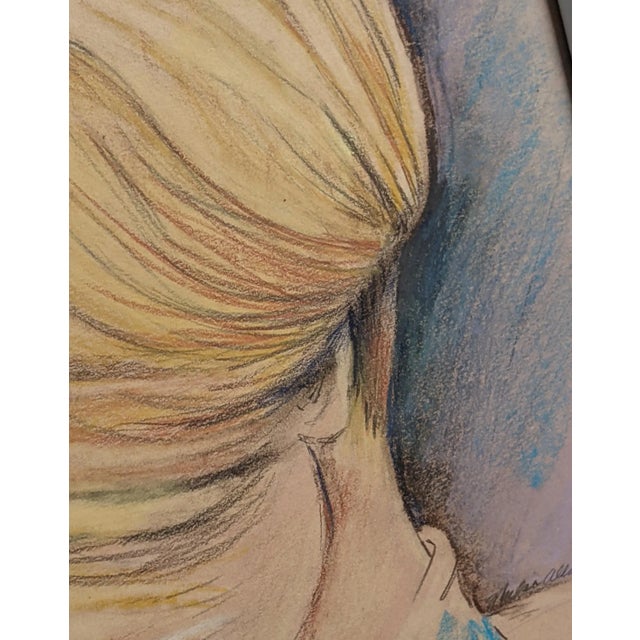Drawing/Sketching Materials Vintage 1980s Modern Pastel Portrait Signed For Sale - Image 7 of 10