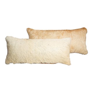 Pair Small Vintage White Brown Cowhide Accent Throw Pillow Western Home Decor For Sale