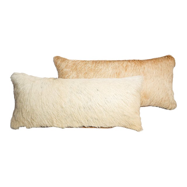 Pair Small Vintage White Brown Cowhide Accent Throw Pillow Western Home Decor For Sale