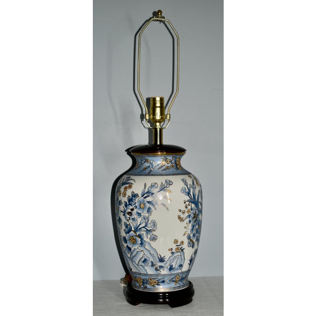 Wood Vtg. 1970s Porcelain Asian Style Temple Jar Lamp W/Wood Base For Sale - Image 7 of 13