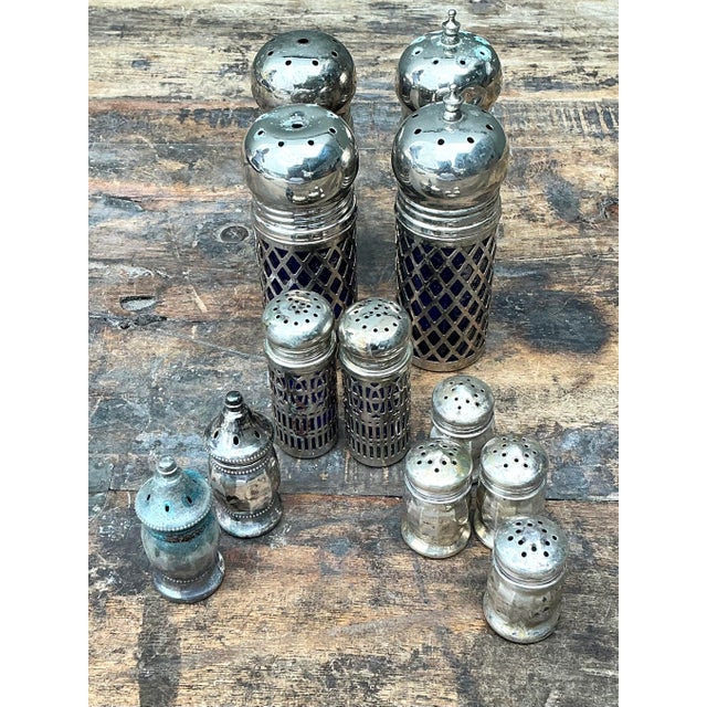 Vintage Sterling and Plate Assorted Salt Shakers - Set of 12 For Sale - Image 9 of 12