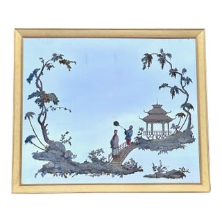 Chinoiserie Reverse Hand-Painted Mantle Mirror For Sale