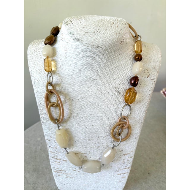 Sigrid Olsen chunky beaded necklace featuring a silver toggle clasp and a mix of neutral-toned polished stones.