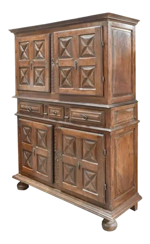 Rustic 18th Century Spanish Baroque Carved Oak Sideboard Cabinet Kitchen Cupboard