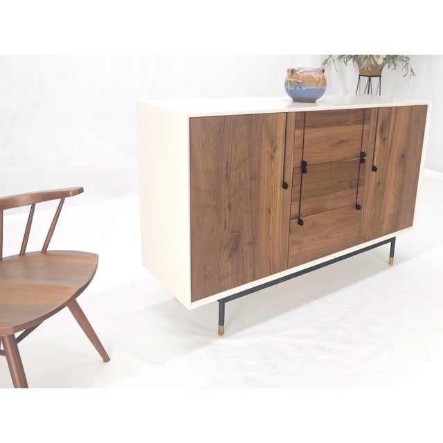 White Lacquer & Walnut 3 Drawer Two Compartments Credenza Mid Century MINT For Sale - Image 11 of 11