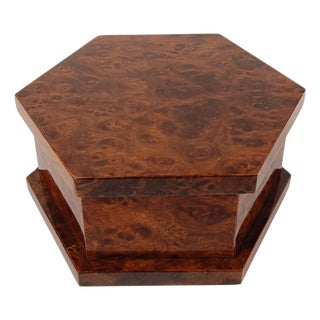 Italian Hexagonal Trinket Box in Burl-Veneered Wood, 1970s For Sale