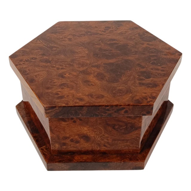 Italian Hexagonal Trinket Box in Burl-Veneered Wood, 1970s For Sale