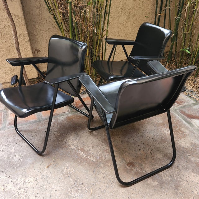 Black Vintage Samson Folding Chairs Russel Wright Shwayder Bros Inc 1950s For Sale - Image 8 of 13