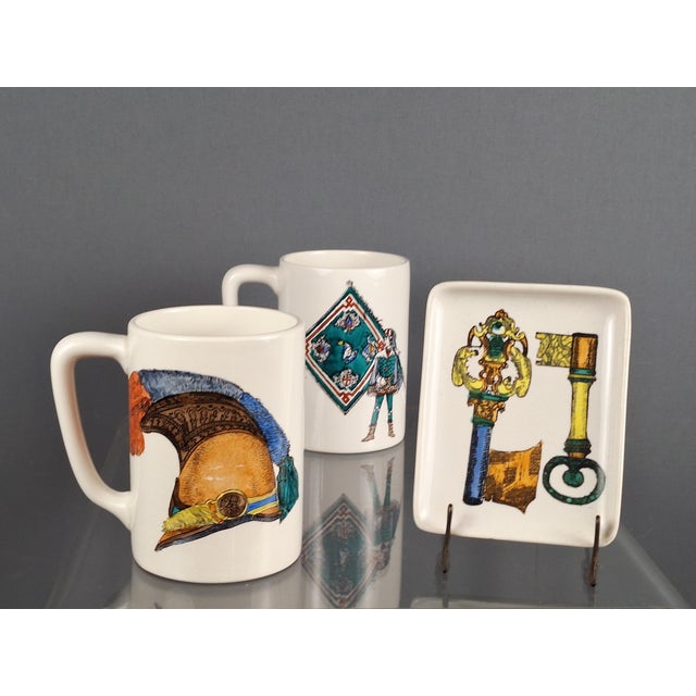 White Vintage Italian Ceramic Cups and Tray, Italy, 1950s, Set of 3 For Sale - Image 8 of 8