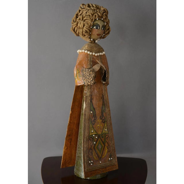 Mid-Century Modern Large Vintage Paper Mache Lady Queen Sculpture For Sale - Image 3 of 13