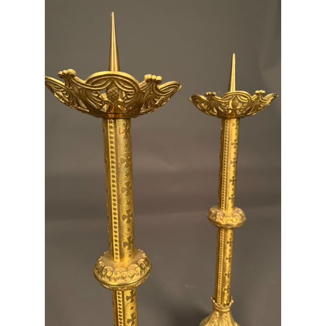 19th Century French Pair of Gothic Style Dore Bronze Candelabras, Circa 1850 For Sale - Image 4 of 13