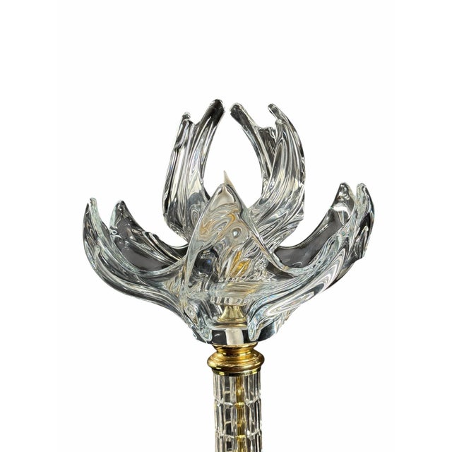 Glass Vintage Mid-Century Modern Dresden Cut Crystal Floor Lamp With Flame Motif Shade For Sale - Image 7 of 12