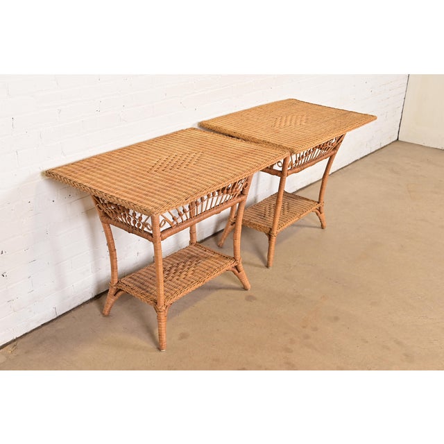 Late 20th Century Ralph Lauren Safari Collection Organic Modern Woven Wicker Rattan Nightstands, Pair For Sale - Image 5 of 11