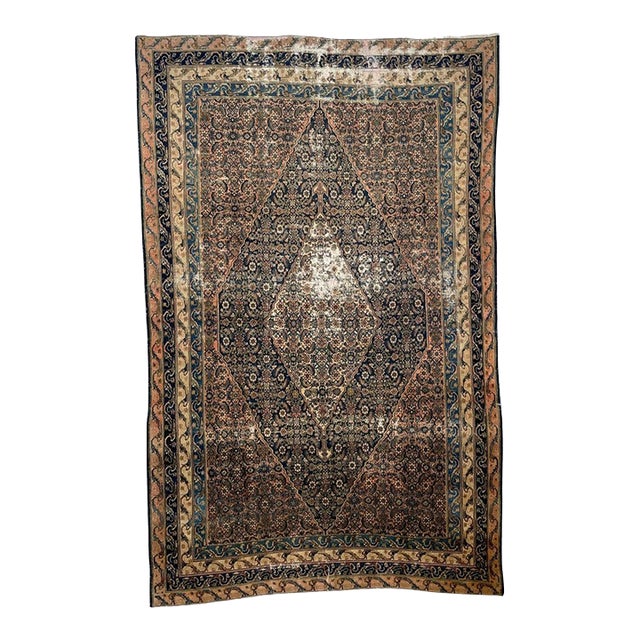 OLD WORLD Antique Rug Ancient Pattern Navy Rug 7.10 x 12.4 For Sale