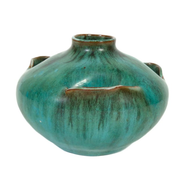 1930s Arts and Crafts Styled Multi Hole Turquoise Bud Vase For Sale - Image 5 of 7
