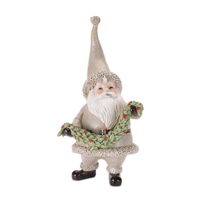 Contemporary Rustic Santa Figurines with Tree and Wreath (Set of 3) For Sale - Image 3 of 4