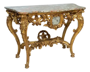 Antique Napoleon III Console Table in Gilded and Carved Wood with Marble Top, France, 19th Century