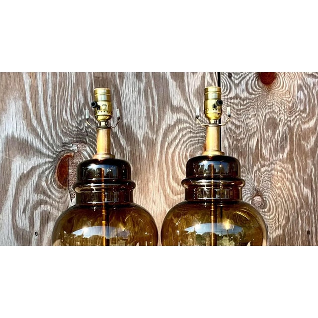 Vintage Boho Smoked Glass Ginger Jar Lamps - a Pair For Sale - Image 12 of 13